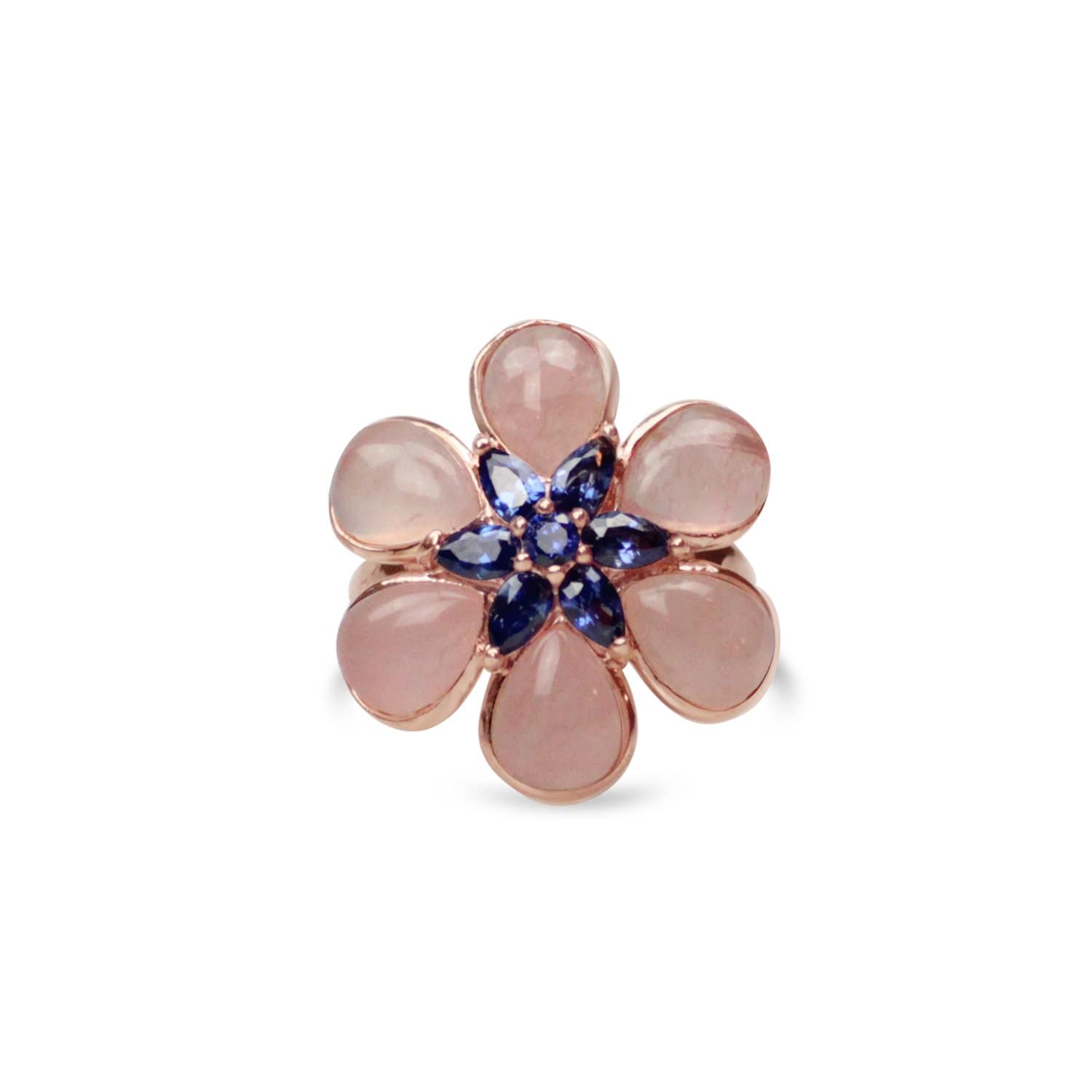 Gold Plated AG925 Rose Quartz Flower Ring