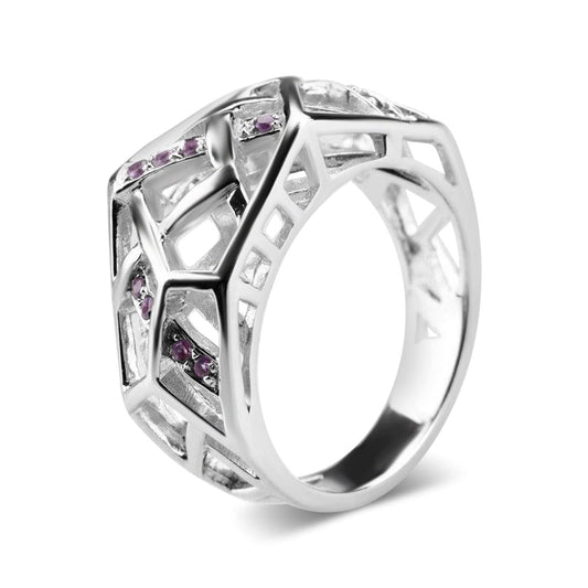 White Gold Plated Crossover Amethyst Ring