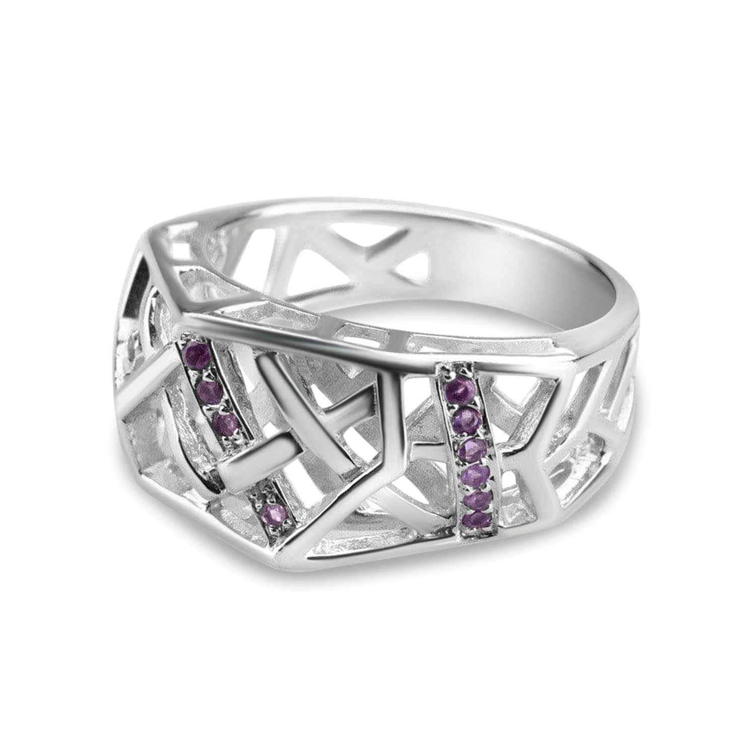 White Gold Plated Crossover Amethyst Ring