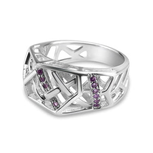 White Gold Plated Crossover Amethyst Ring