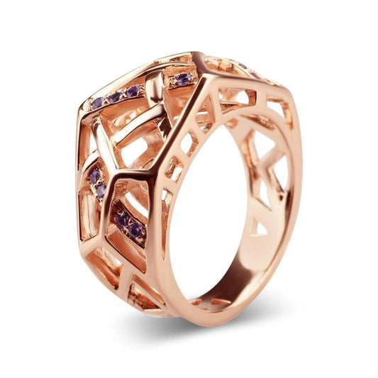 Rose Gold Plated Crossover Amethyst Ring