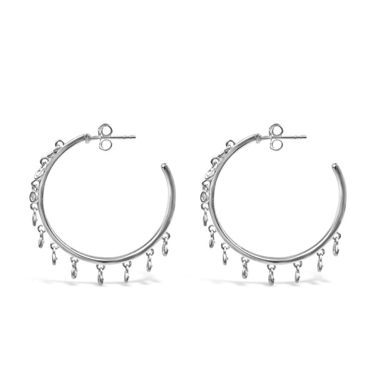 Sterling Silver Dangle Hoop Earrings