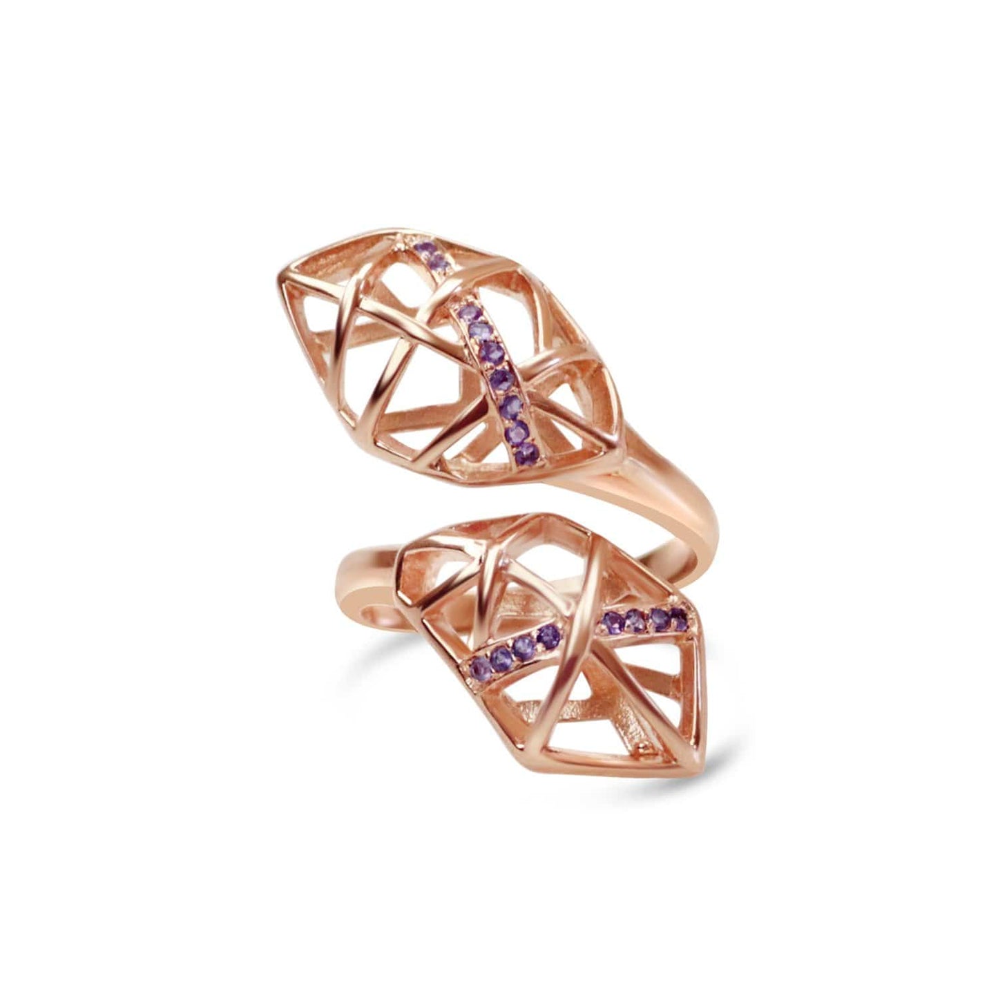 Rose Gold Plated Amethyst Helical Ring