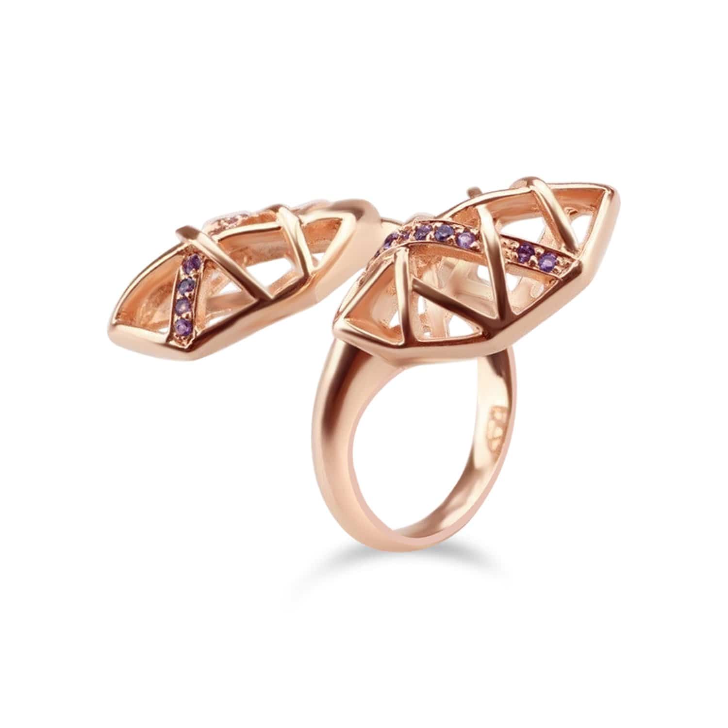 Rose Gold Plated Amethyst Helical Ring