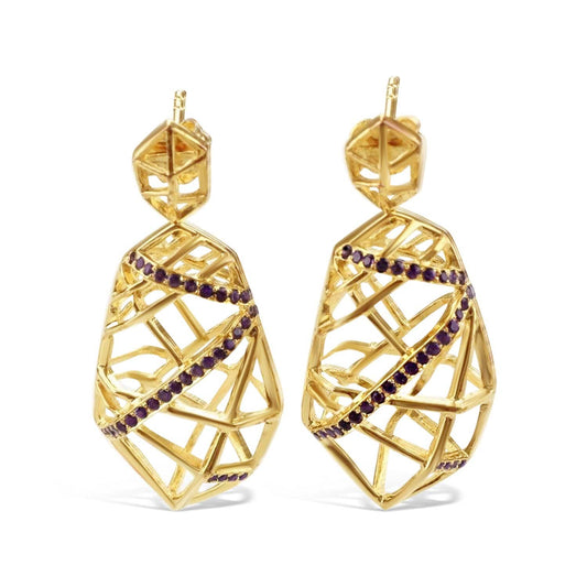 Gold Plated Crossover Amethyst Earrings