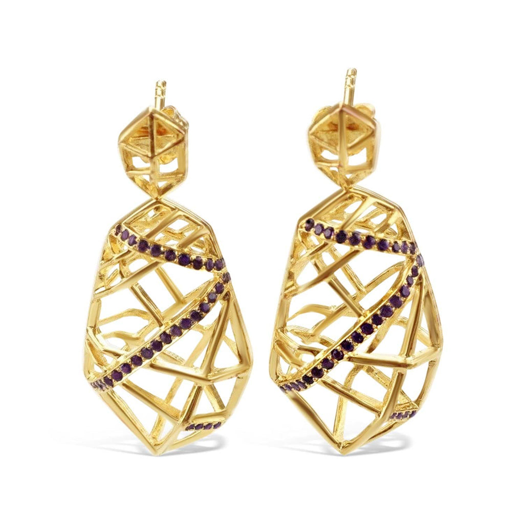 Gold Plated Crossover Amethyst Earrings