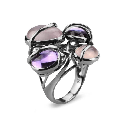 Rhodium Plated Multiple Stone Cocktail Ring