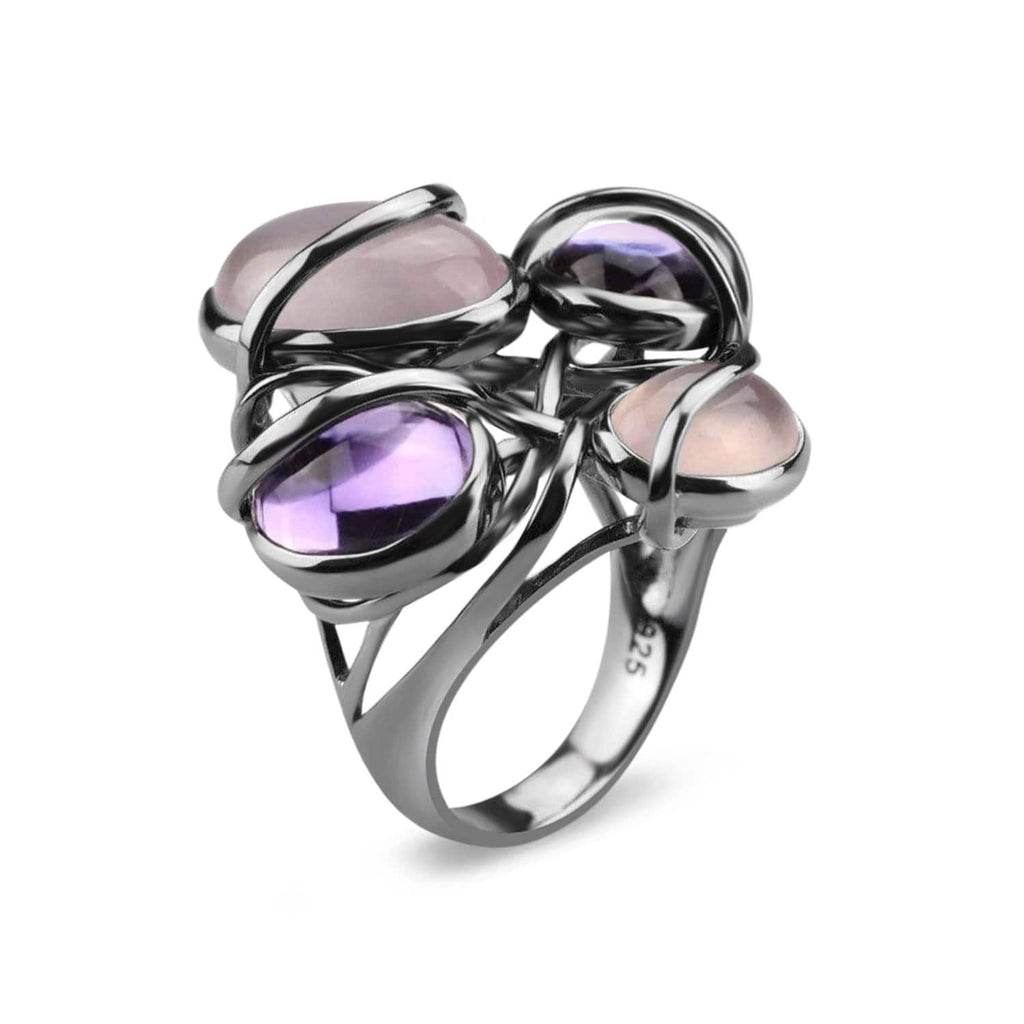 Rhodium Plated Multiple Stone Cocktail Ring