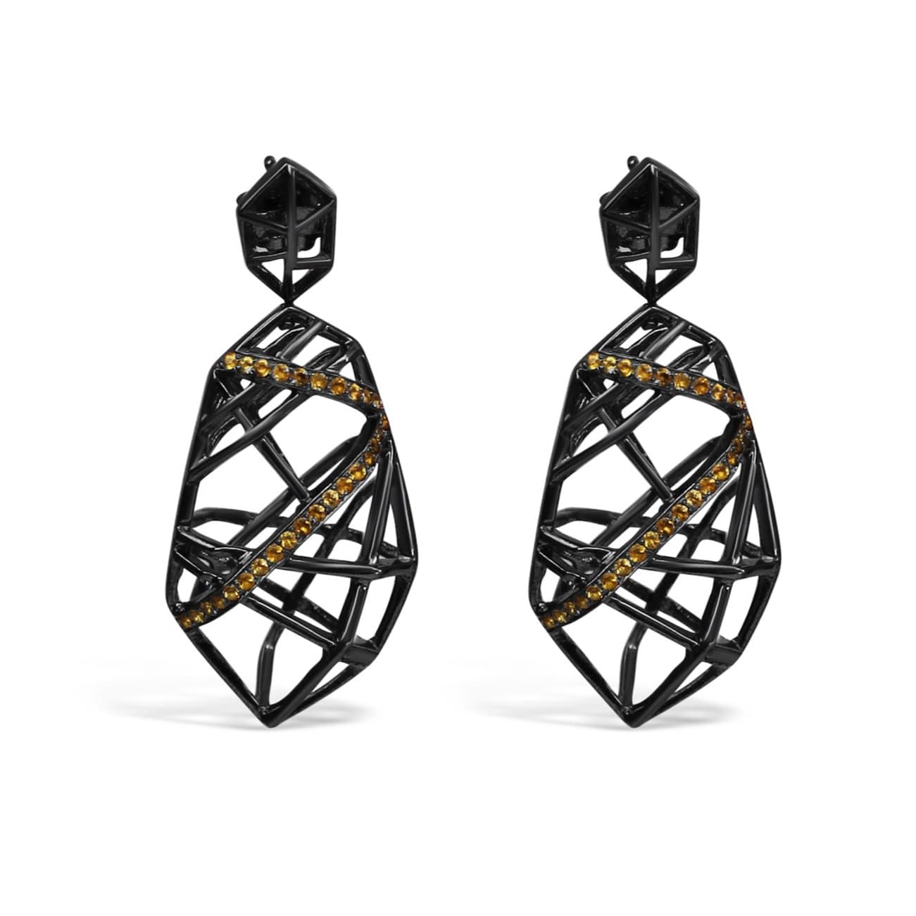 Rhodium Plated Silver Citrine Openwork Earrings