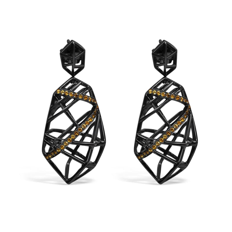 Rhodium Plated Citrine Crossover Earrings