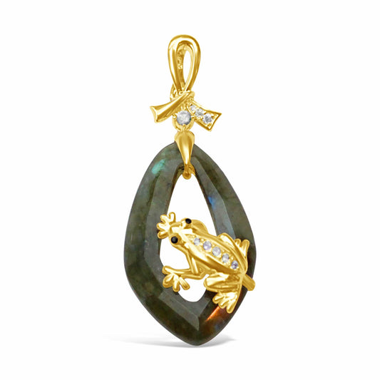 Gold Plated Labradorite Frog Pendant