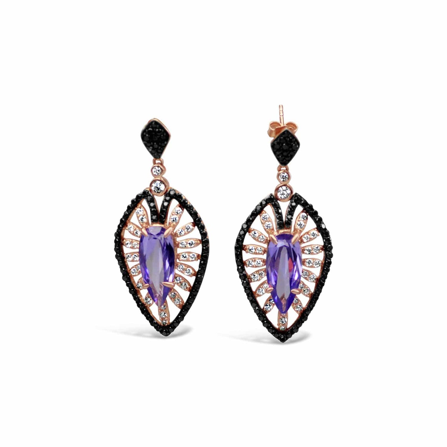 Gold Plated Silver Purple Cubic Zirconia Earrings