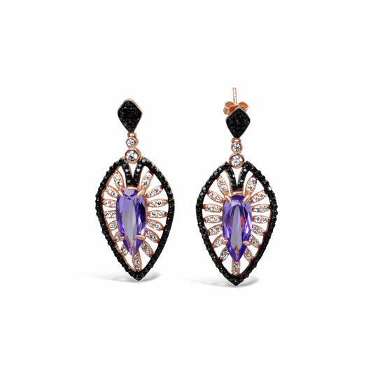 Gold Plated Silver Purple Cubic Zirconia Earrings