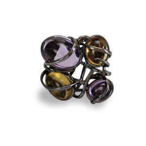 Rhodium Plated Citrine and Amethyst Cocktail Ring