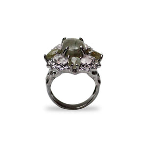 Silver Labradorite and Quartz Ring
