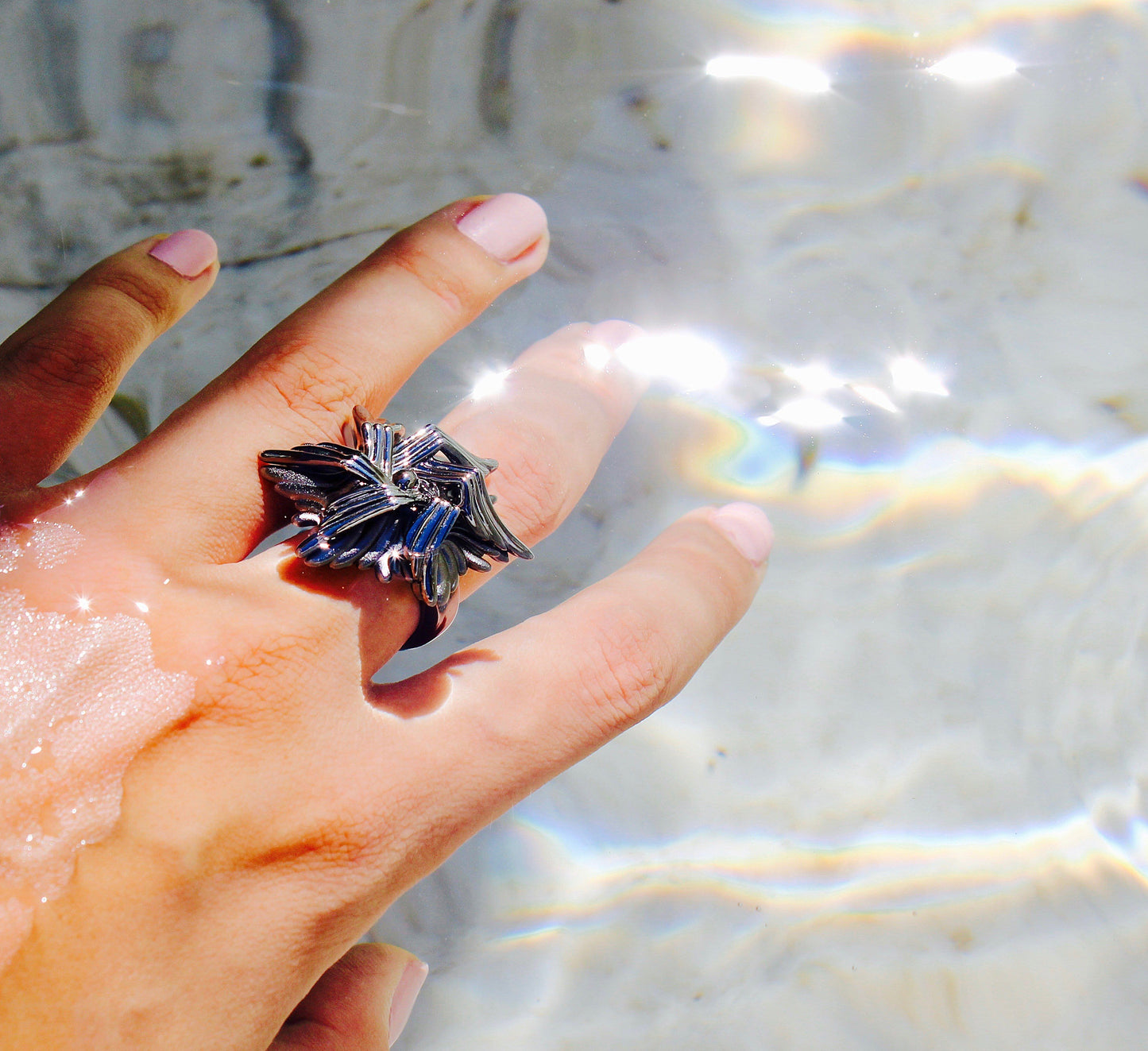 Rhodium Plated Sea Flower Ring