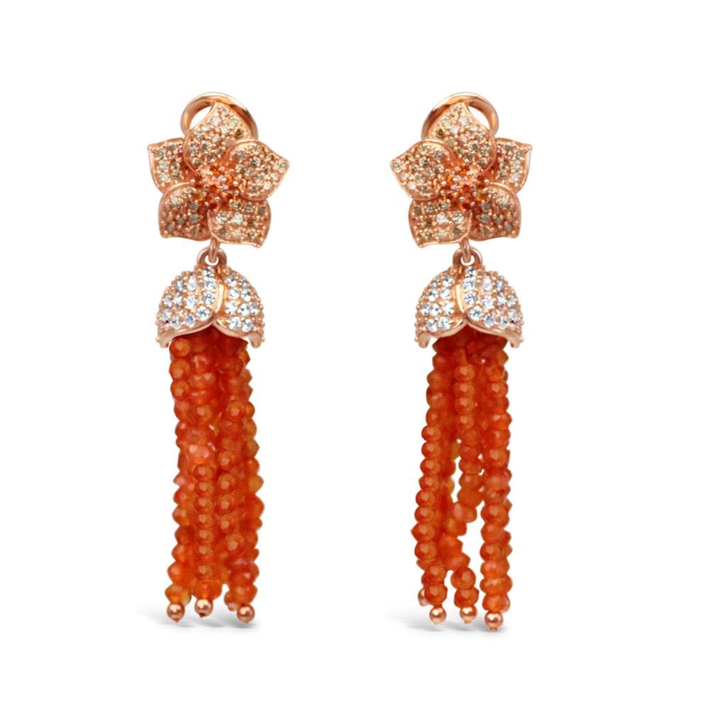 Sterling Silver Orange Agate Tassel Earrings