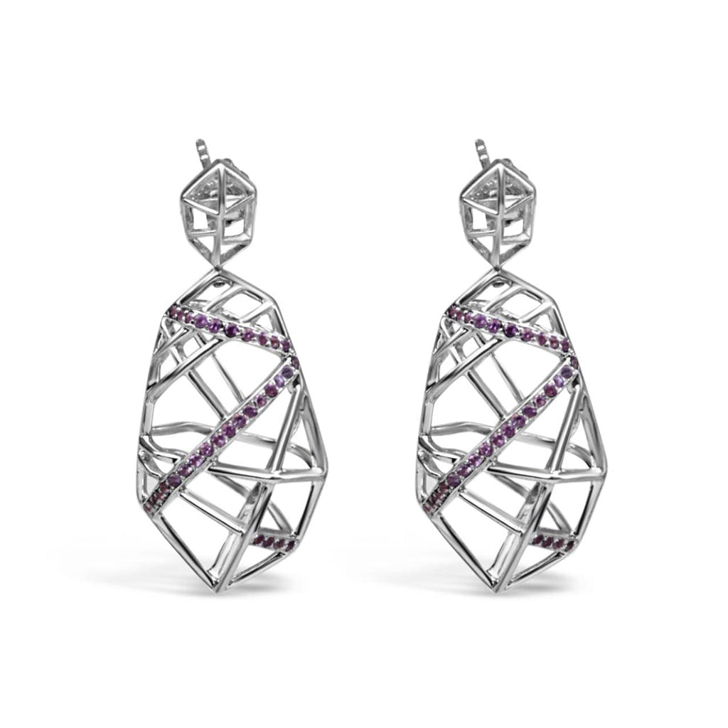 White Gold Plated Crossover Amethyst Earrings