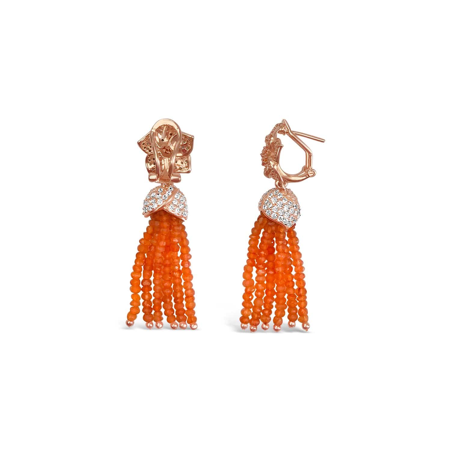 Sterling Silver Orange Agate Tassel Earrings