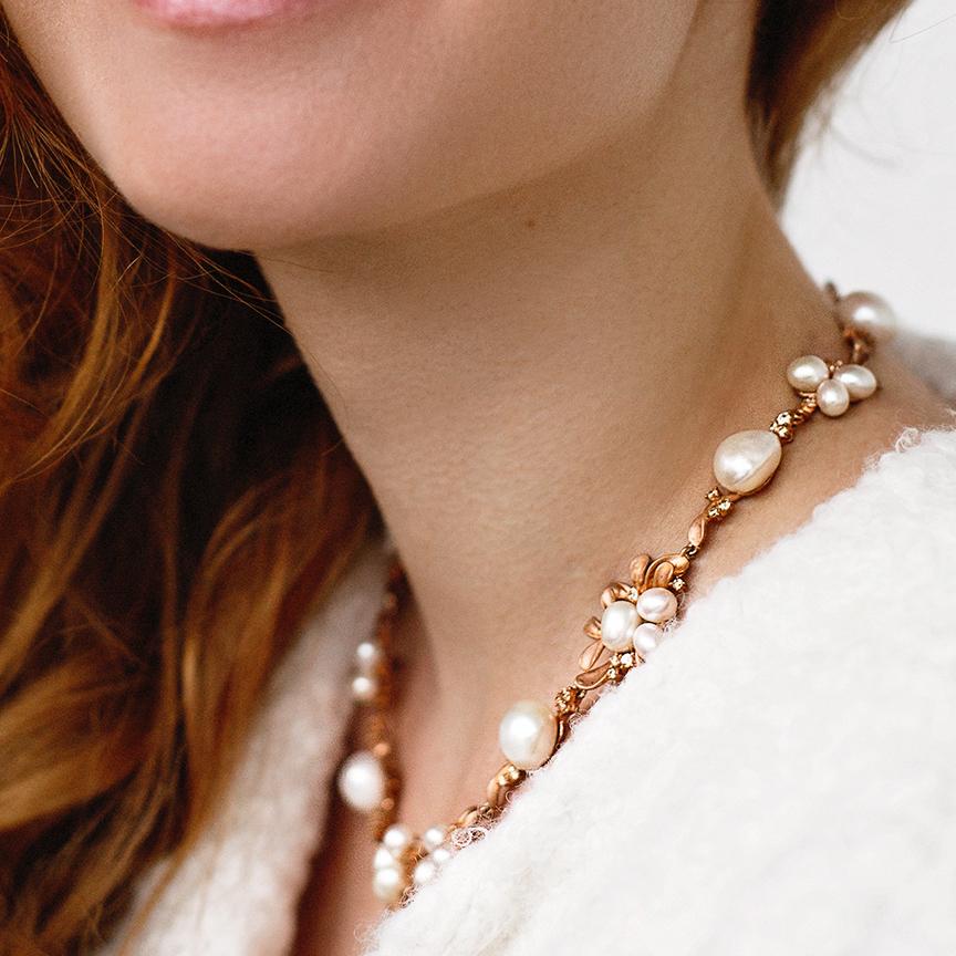 Gold Plated Freshwater Pearls Necklace Wedding necklace