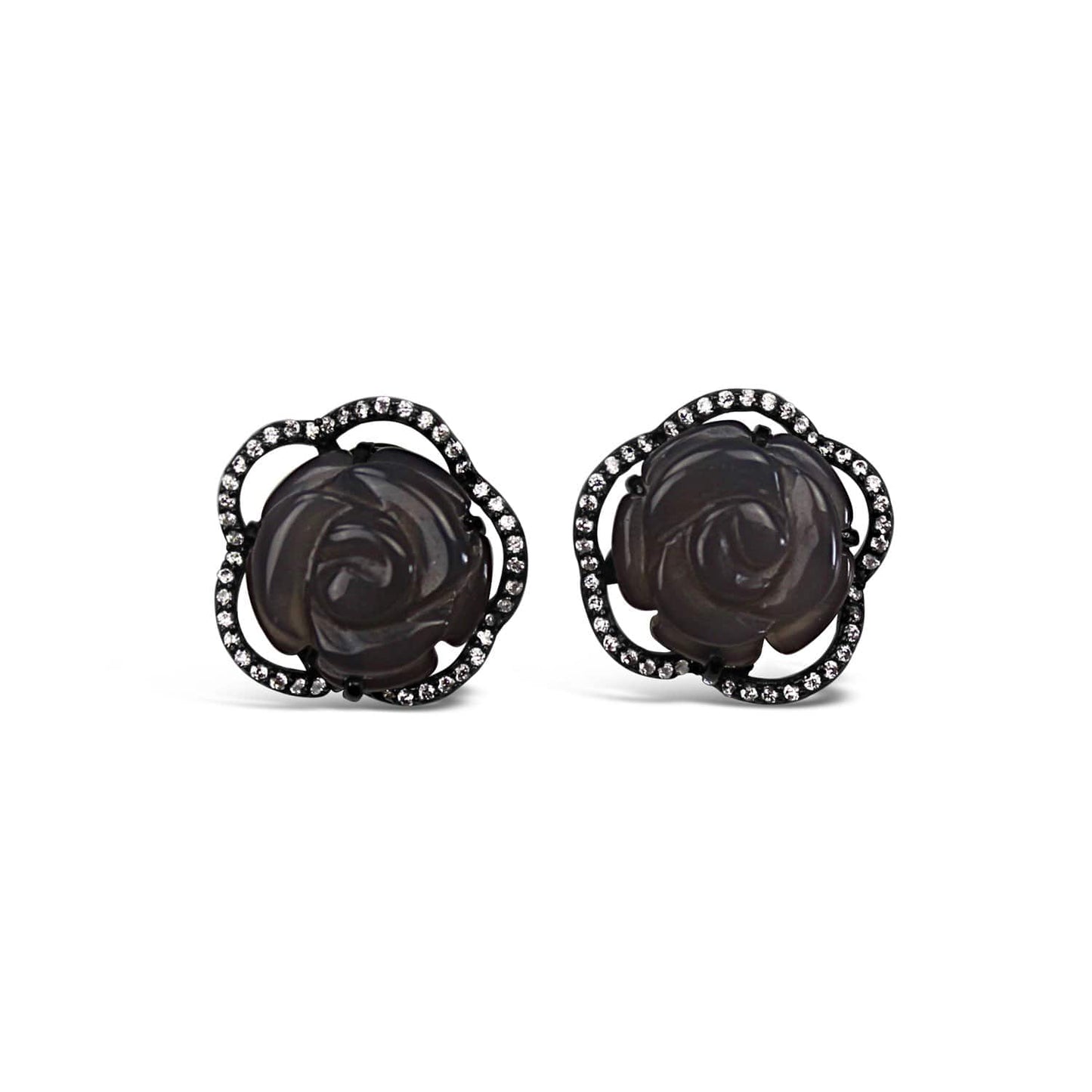 Sterling Silver Grey Agate Rose Earrings