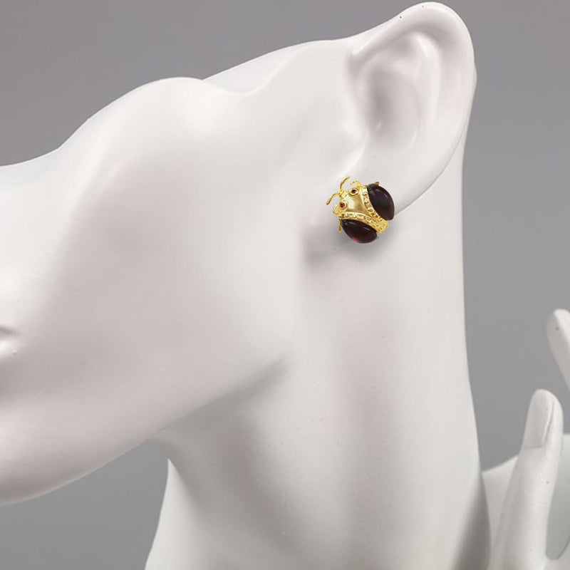 Gold Plated Silver Fused Quartz Beetle Earrings